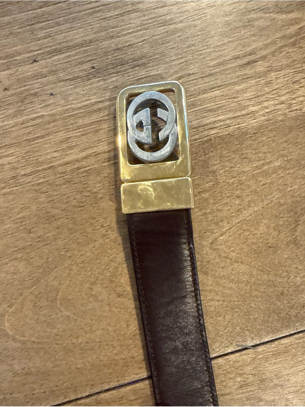 GUCCI Interlocking G  Buckle Belt Black Brown Vintage Leather  Size 95 38 New